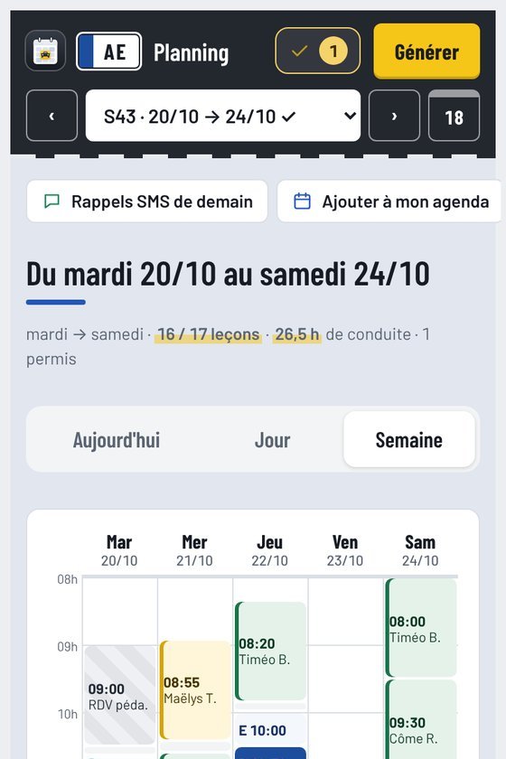 Le planning du jour sur téléphone